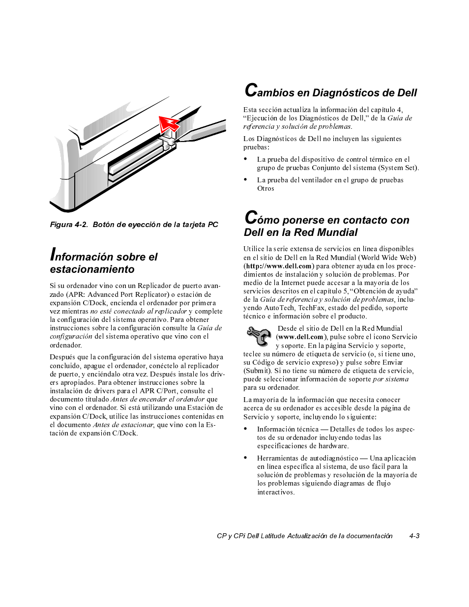 Información sobre el estacionamiento, Ambios en diagnósticos de deh | Dell Latitude Cpi User Manual | Page 15 / 20