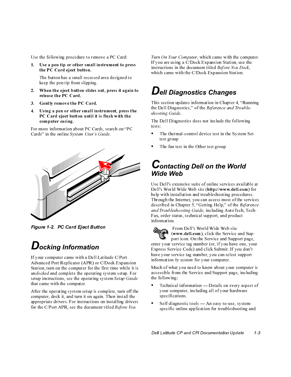 Docking information, Deii diagnostics changes, Contacting deii on the worid wide web | Dell Latitude Cpi User Manual | Page 3 / 20