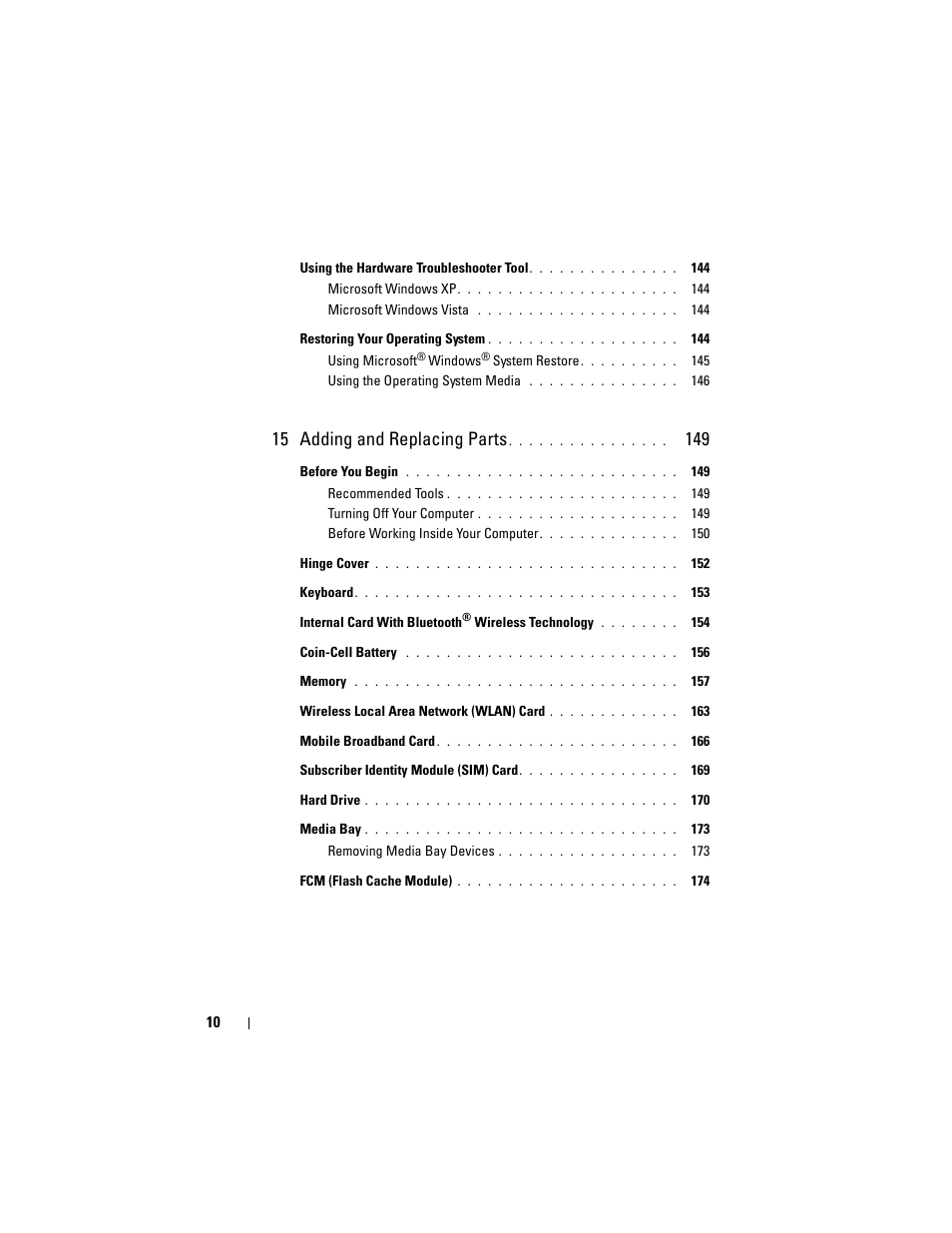15 adding and replacing parts | Dell Latitude D630 User Manual | Page 10 / 218