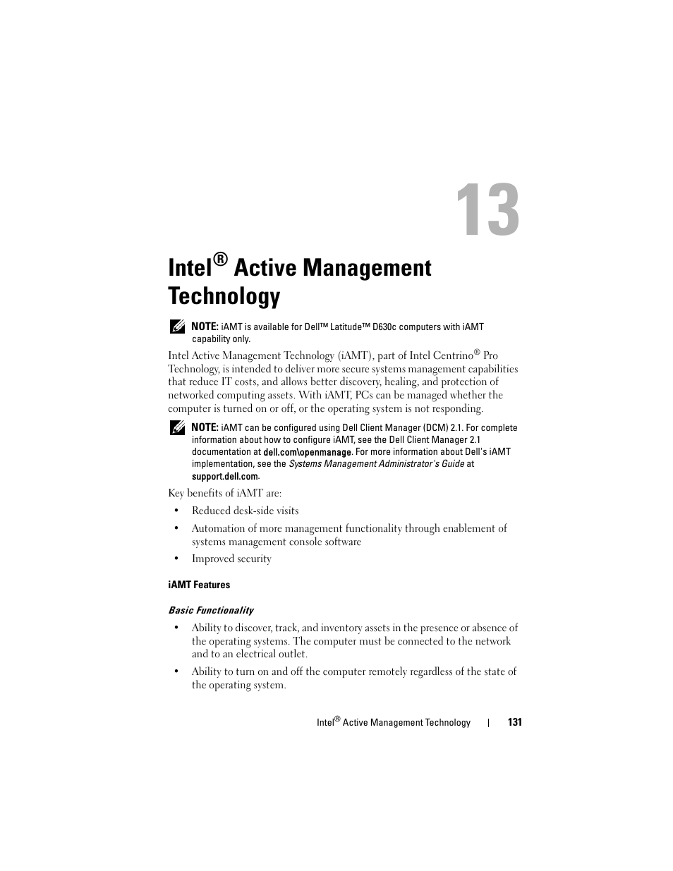 Intel® active management technology, Intel, Active management technology | Dell Latitude D630 User Manual | Page 131 / 218