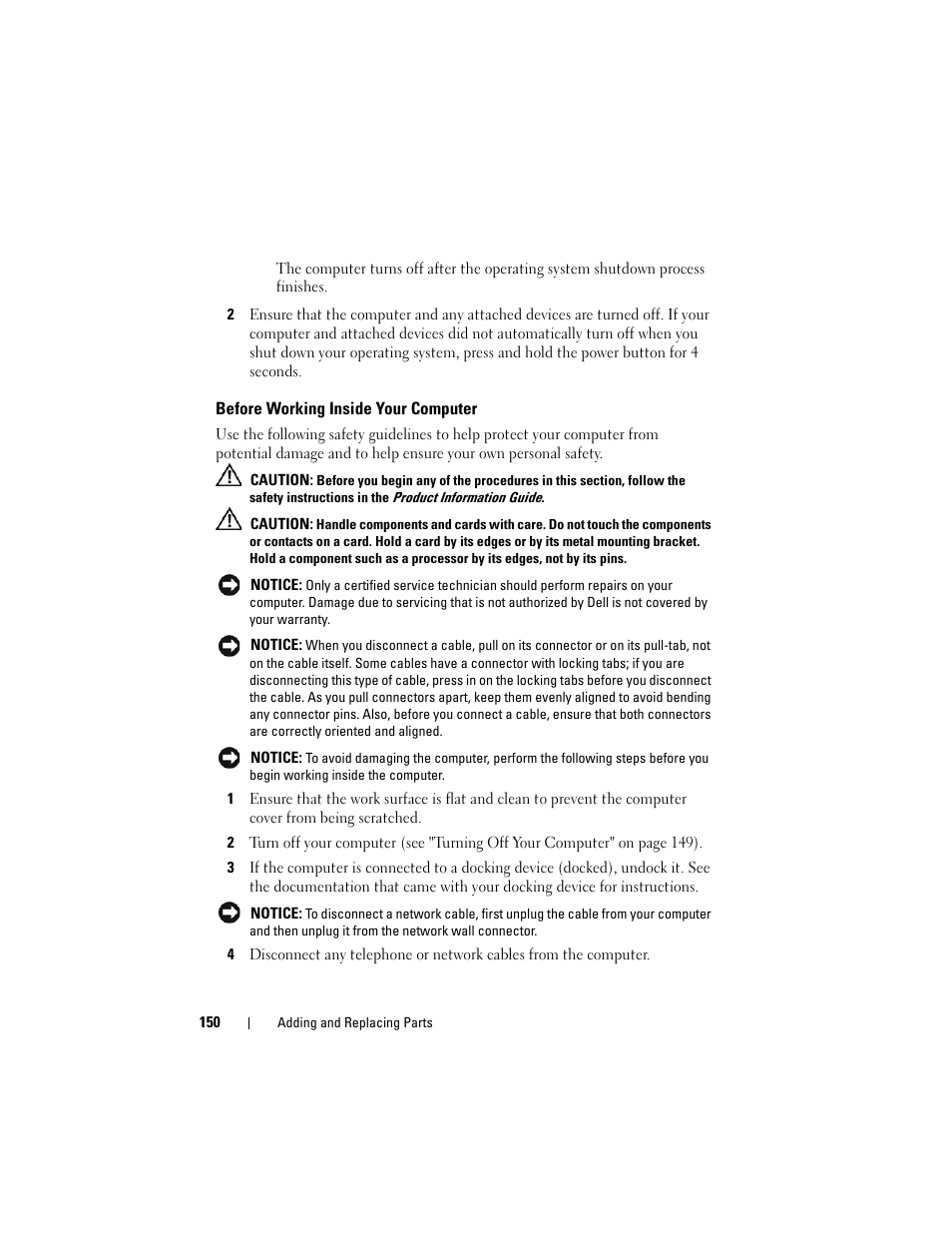 Before working inside your computer | Dell Latitude D630 User Manual | Page 150 / 218