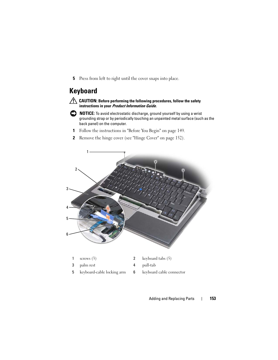 Keyboard | Dell Latitude D630 User Manual | Page 153 / 218