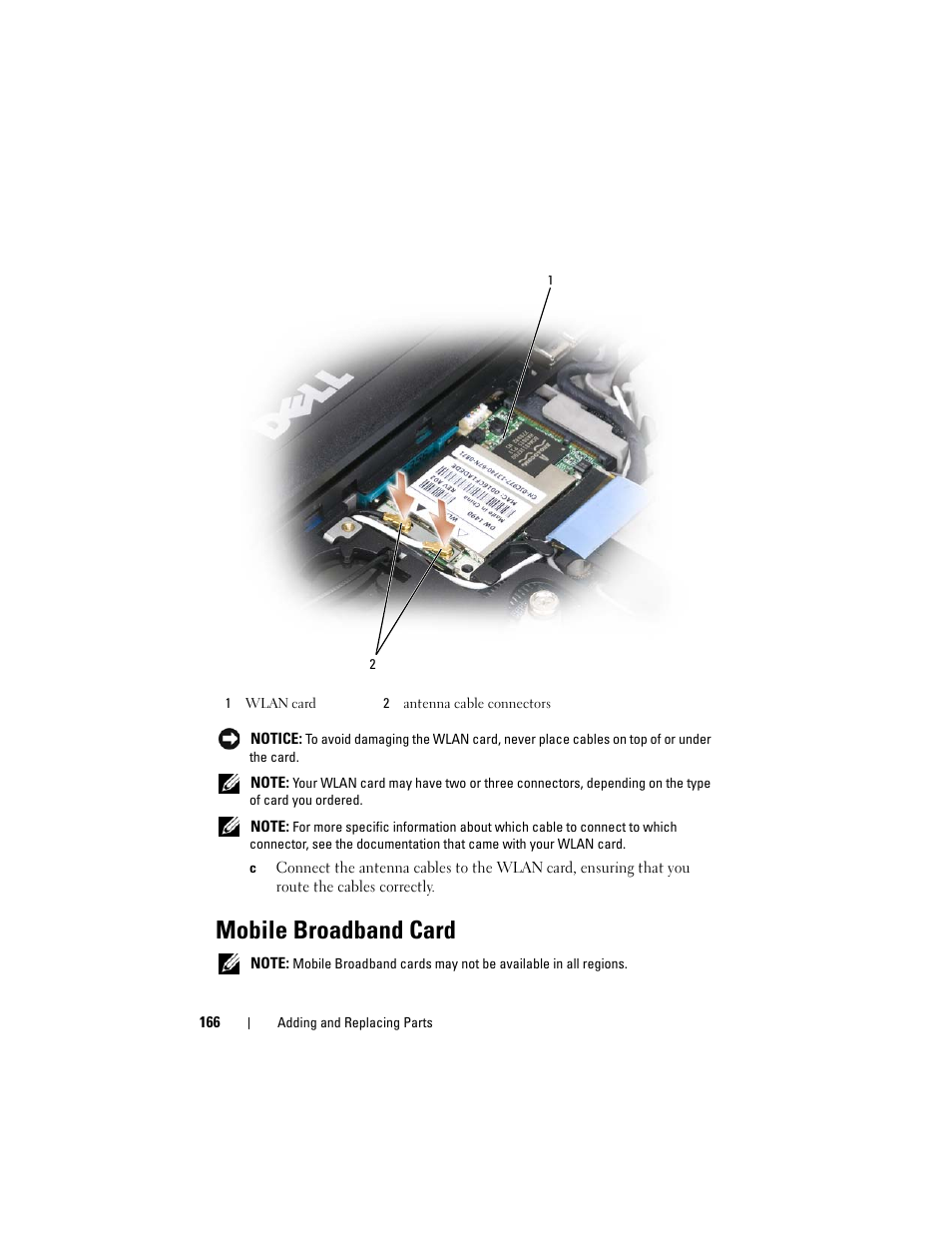 Mobile broadband card | Dell Latitude D630 User Manual | Page 166 / 218