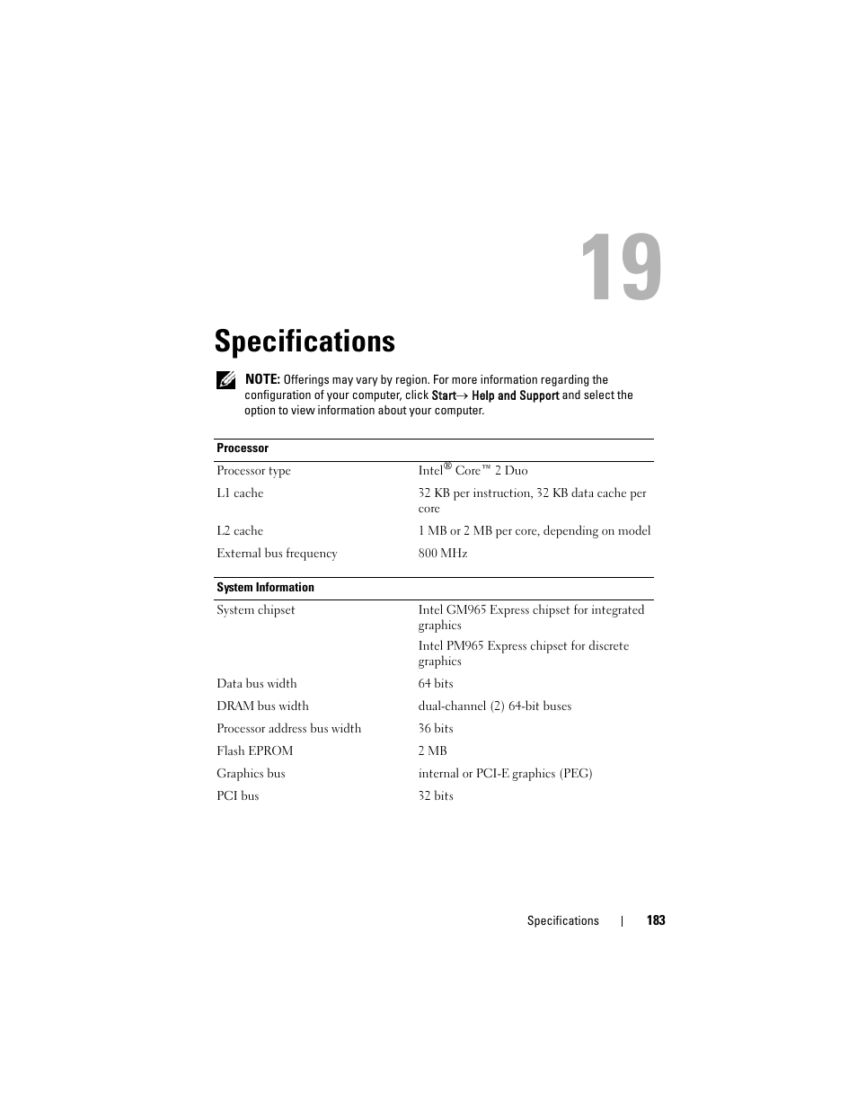 Specifications | Dell Latitude D630 User Manual | Page 183 / 218