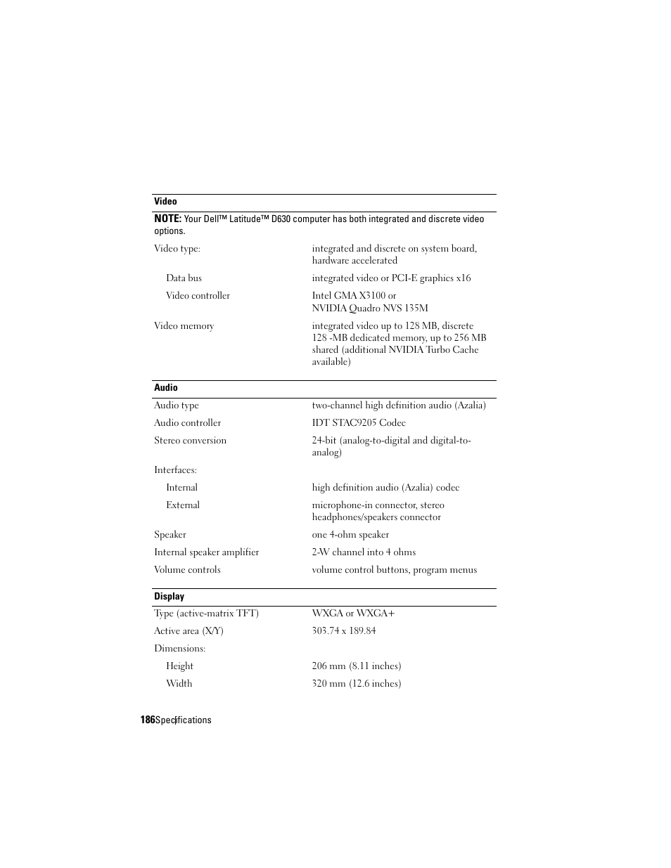 Dell Latitude D630 User Manual | Page 186 / 218