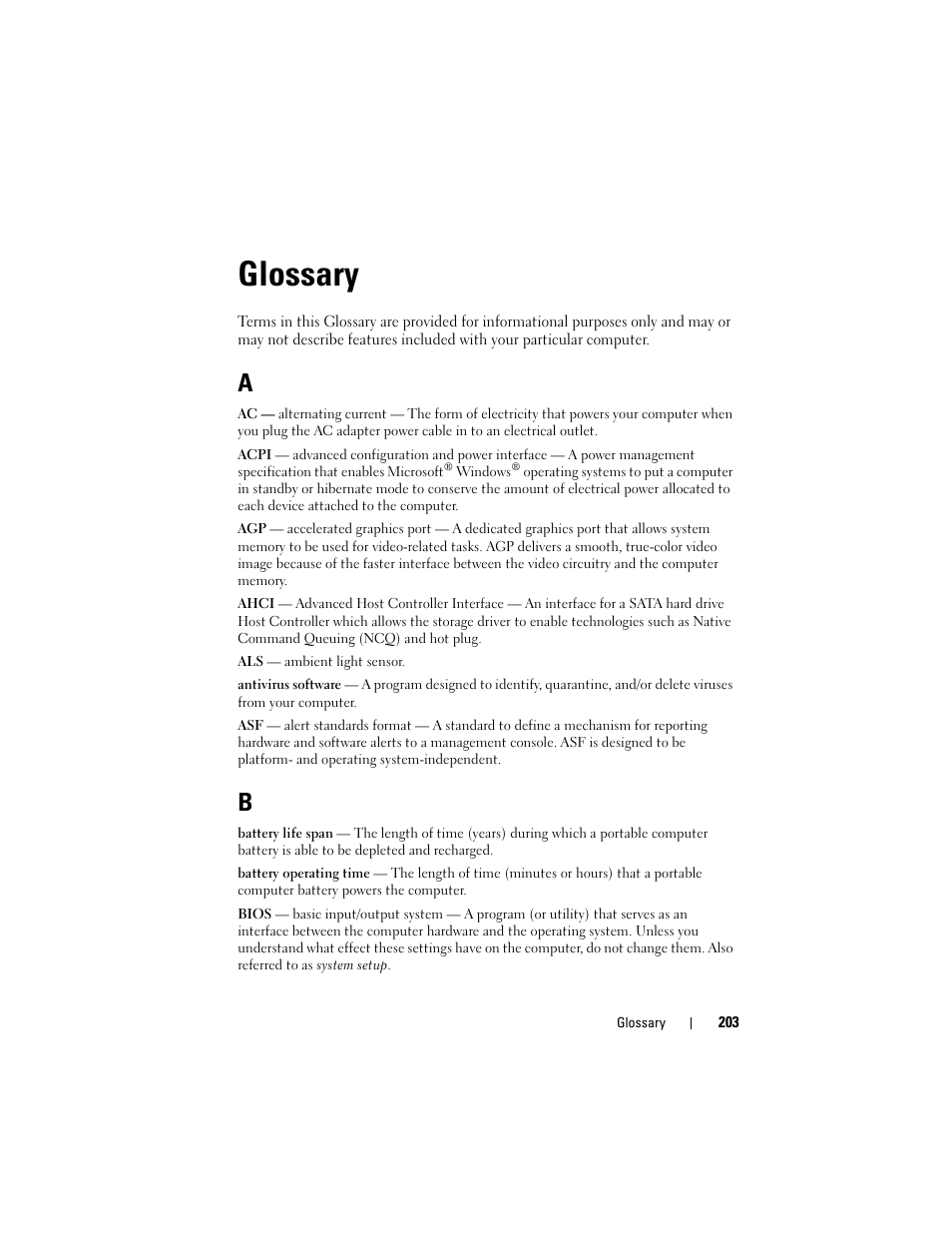 Glossary | Dell Latitude D630 User Manual | Page 203 / 218