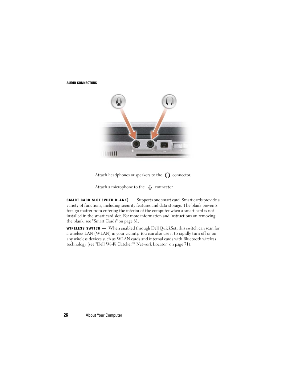 Smart card slot (with blank), Wireless switch | Dell Latitude D630 User Manual | Page 26 / 218