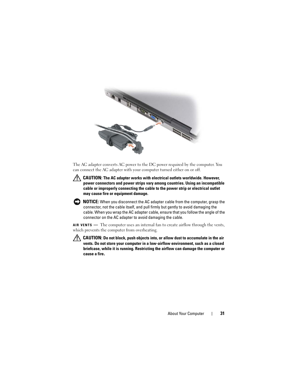 Air vents | Dell Latitude D630 User Manual | Page 31 / 218