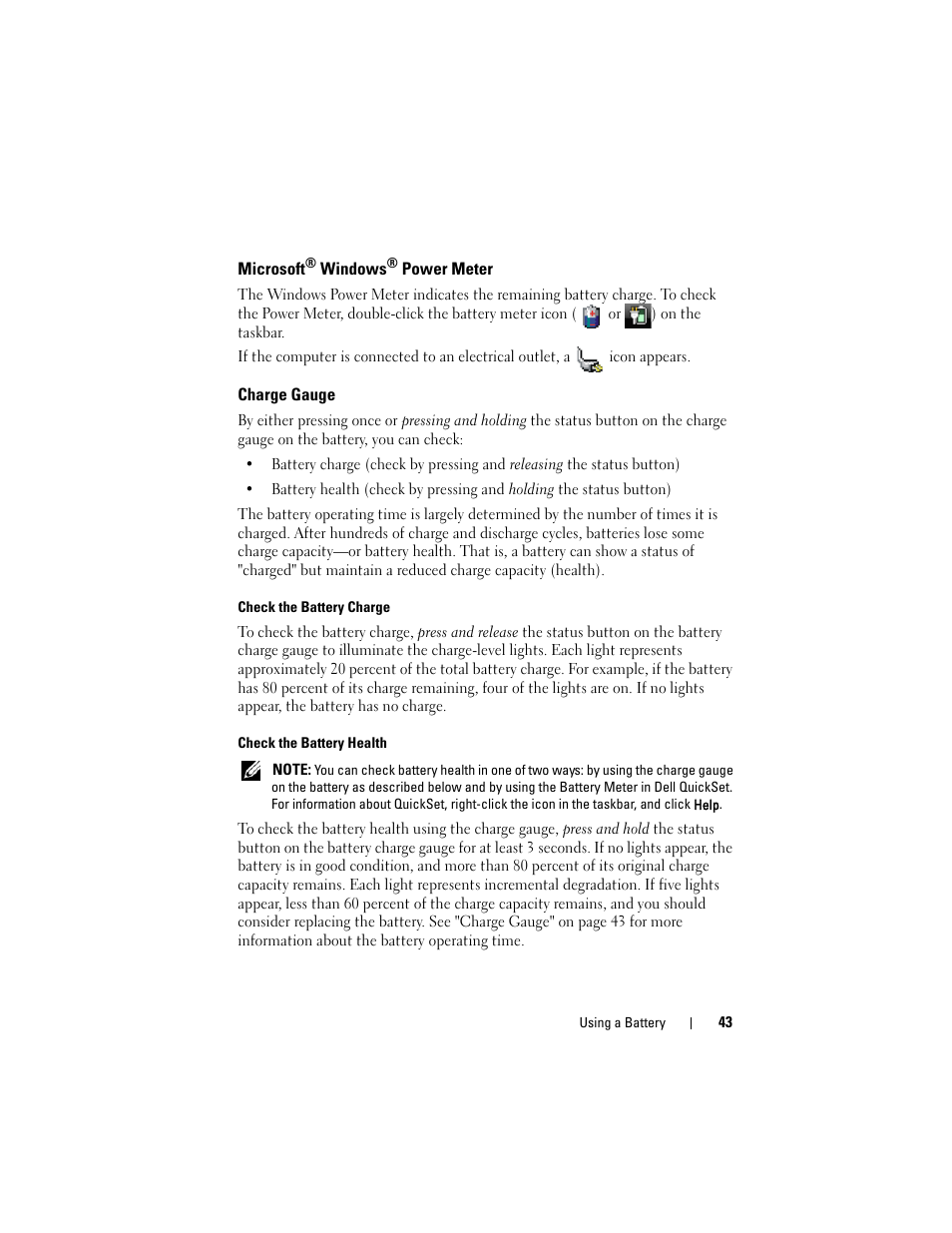 Microsoft® windows® power meter, Charge gauge, Microsoft | Dell Latitude D630 User Manual | Page 43 / 218