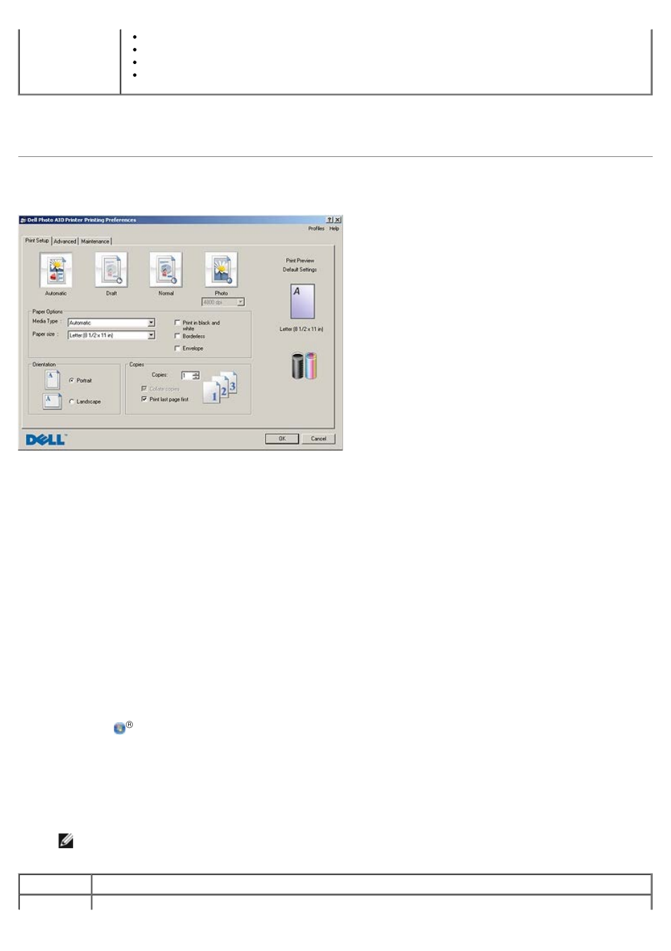 Using printing preferences | Dell 966w All In One Wireless Photo Printer User Manual | Page 28 / 135