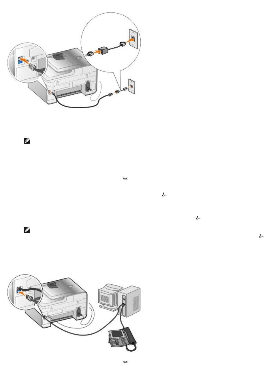 Connecting to an answering, Machine, Connecting to a computer | Modem, Connecting to an answering machine, Connecting to a computer modem | Dell 966w All In One Wireless Photo Printer User Manual | Page 7 / 135