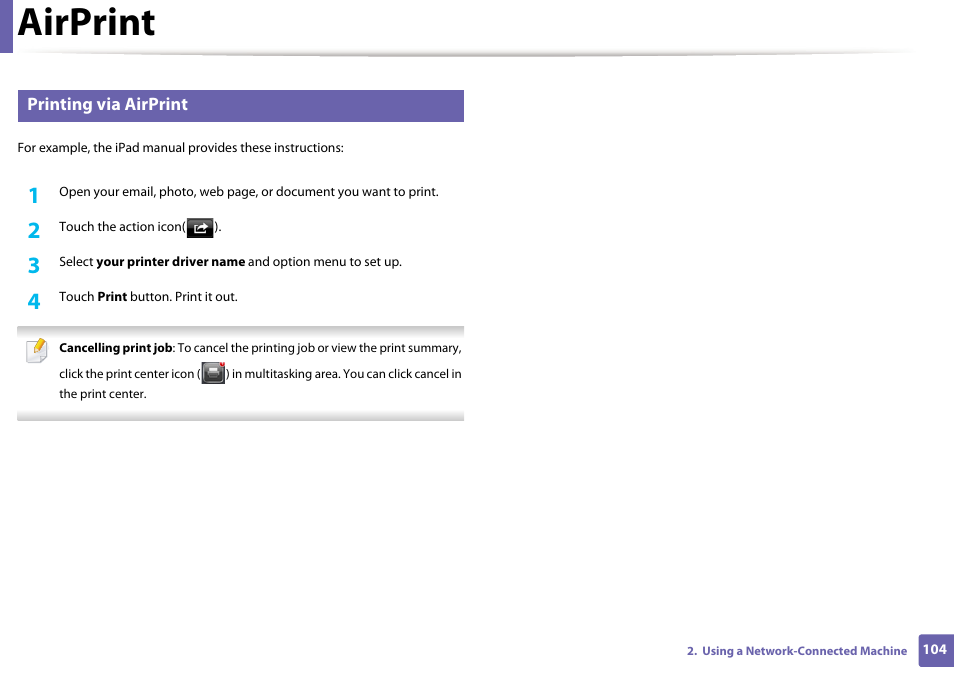 Airprint | Dell B1163/W Multifunction Mono Laser Printer User Manual | Page 104 / 204