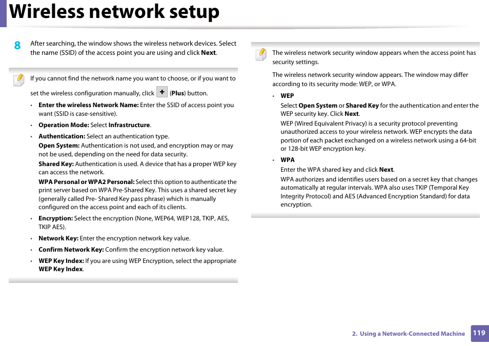 Wireless network setup | Dell B1163/W Multifunction Mono Laser Printer User Manual | Page 119 / 204