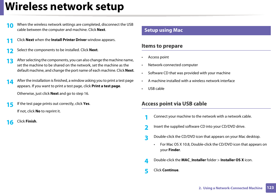 Wireless network setup | Dell B1163/W Multifunction Mono Laser Printer User Manual | Page 123 / 204