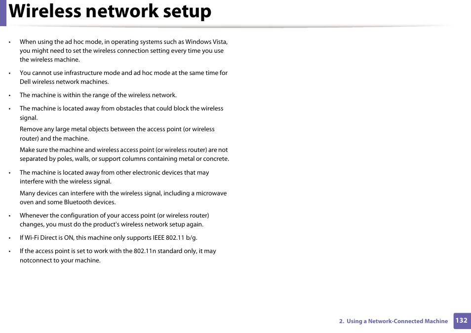 Wireless network setup | Dell B1163/W Multifunction Mono Laser Printer User Manual | Page 132 / 204