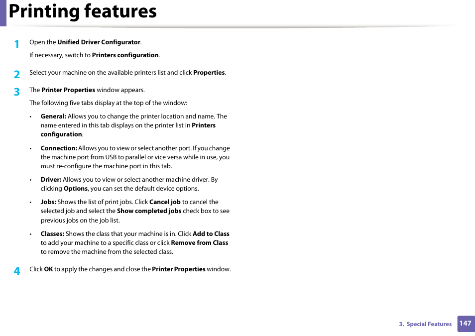 Printing features | Dell B1163/W Multifunction Mono Laser Printer User Manual | Page 147 / 204