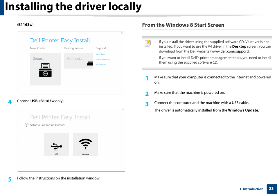 Installing the driver locally | Dell B1163/W Multifunction Mono Laser Printer User Manual | Page 23 / 204