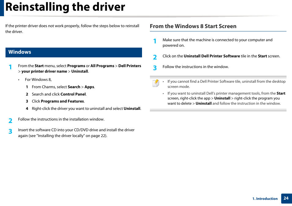 Reinstalling the driver | Dell B1163/W Multifunction Mono Laser Printer User Manual | Page 24 / 204