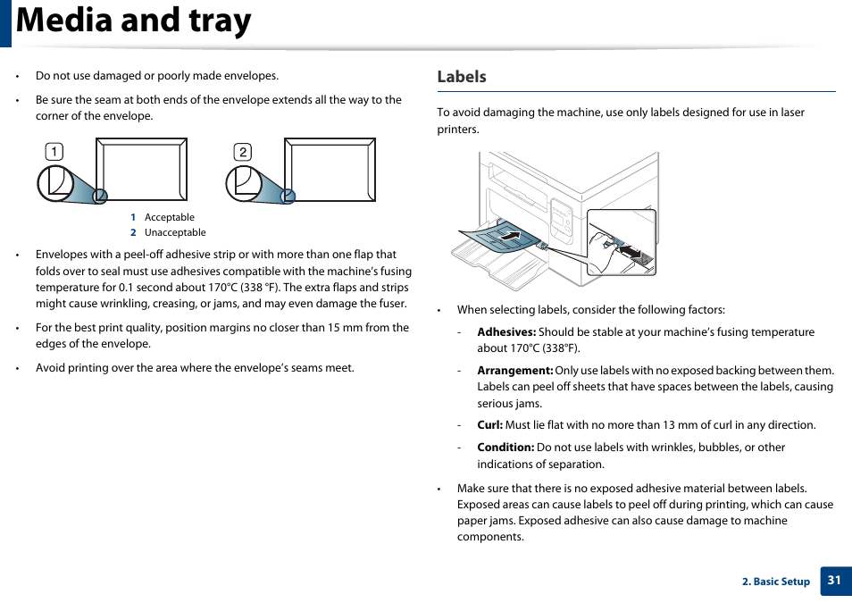 Media and tray, Labels | Dell B1163/W Multifunction Mono Laser Printer User Manual | Page 31 / 204