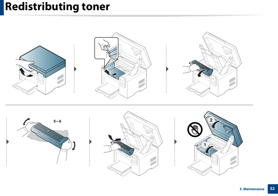 Redistributing toner | Dell B1163/W Multifunction Mono Laser Printer User Manual | Page 52 / 204