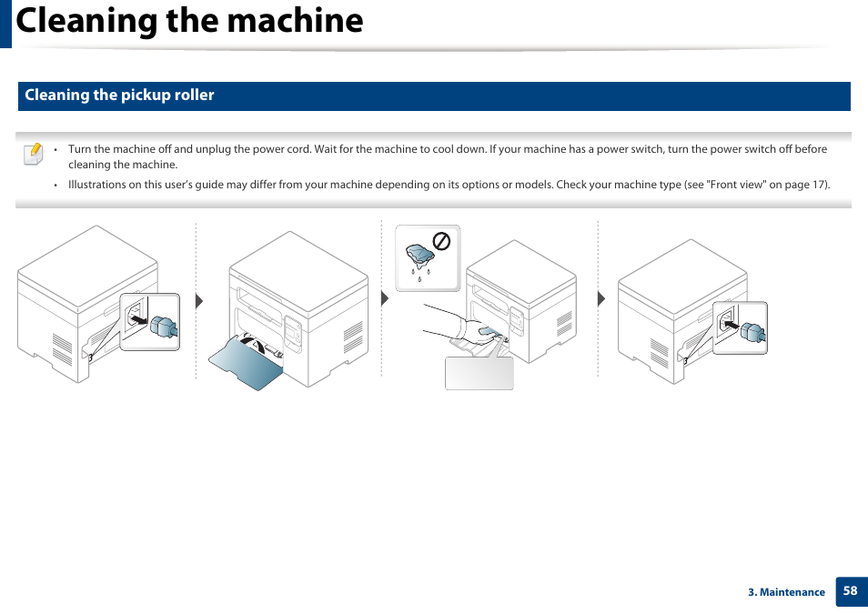 Cleaning the machine, Cleaning the pickup roller | Dell B1163/W Multifunction Mono Laser Printer User Manual | Page 58 / 204