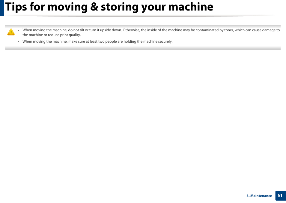 Tips for moving & storing your machine | Dell B1163/W Multifunction Mono Laser Printer User Manual | Page 61 / 204