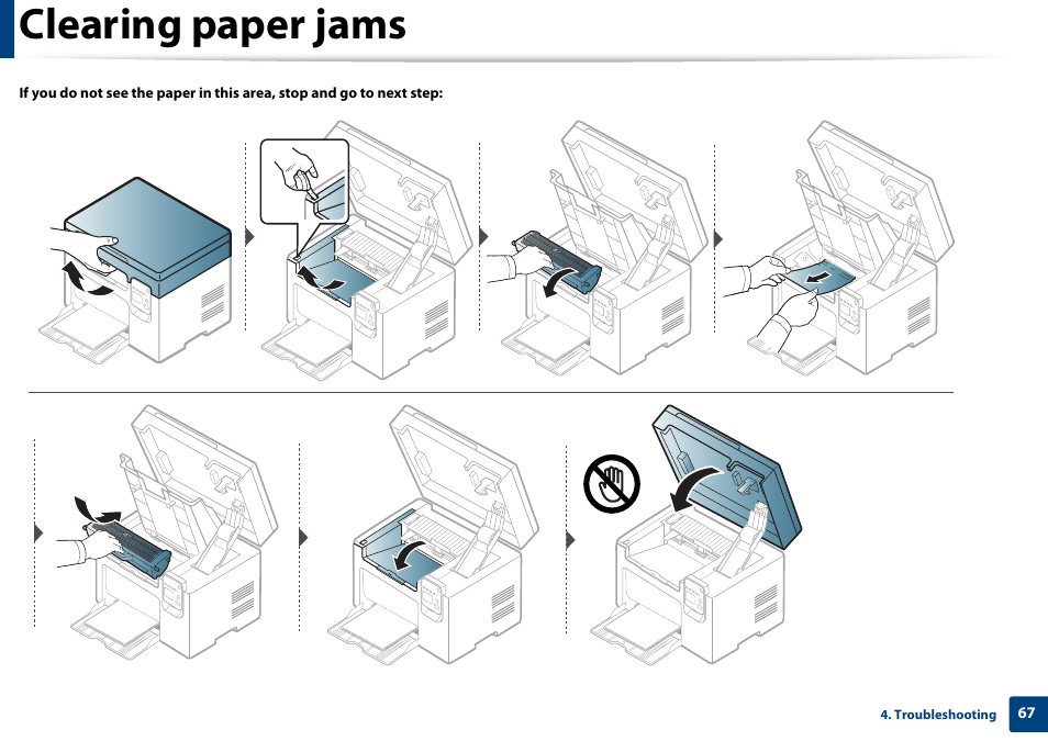 Clearing paper jams | Dell B1163/W Multifunction Mono Laser Printer User Manual | Page 67 / 204