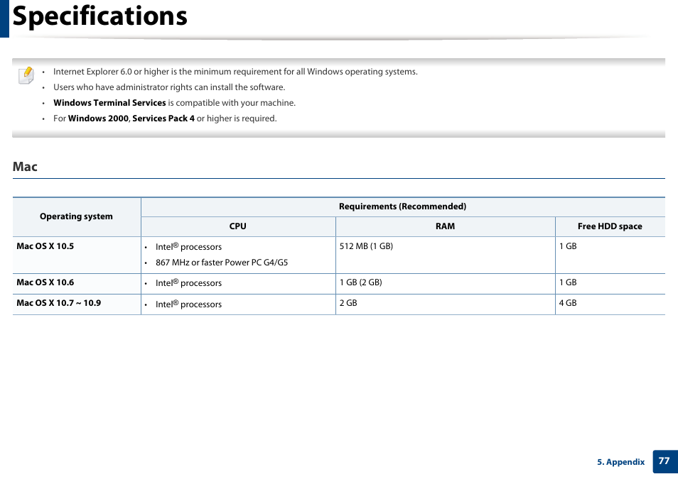 Specifications | Dell B1163/W Multifunction Mono Laser Printer User Manual | Page 77 / 204