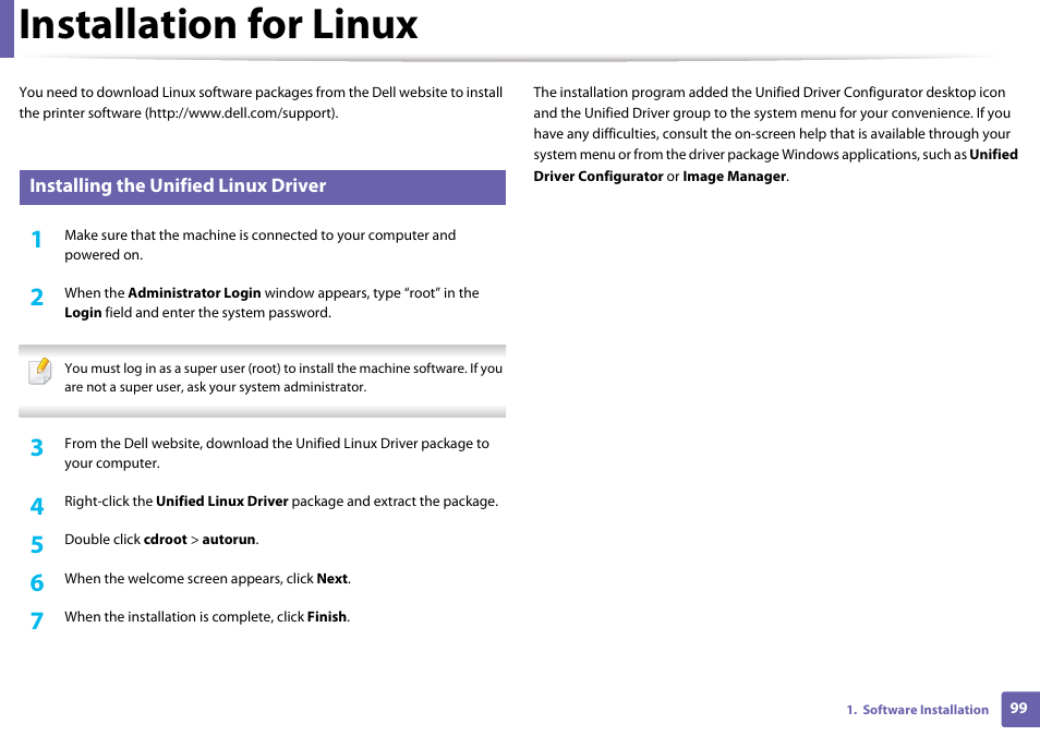 Installation for linux | Dell B1163/W Multifunction Mono Laser Printer User Manual | Page 99 / 204