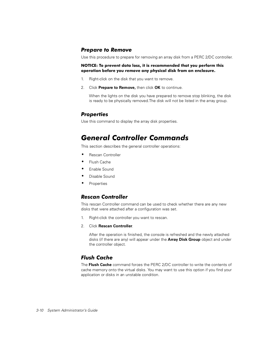 Prepare to remove, Properties, General controller commands | Rescan controller, Flush cache | Dell PowerVault 735N (Rackmount NAS Appliance) User Manual | Page 32 / 92