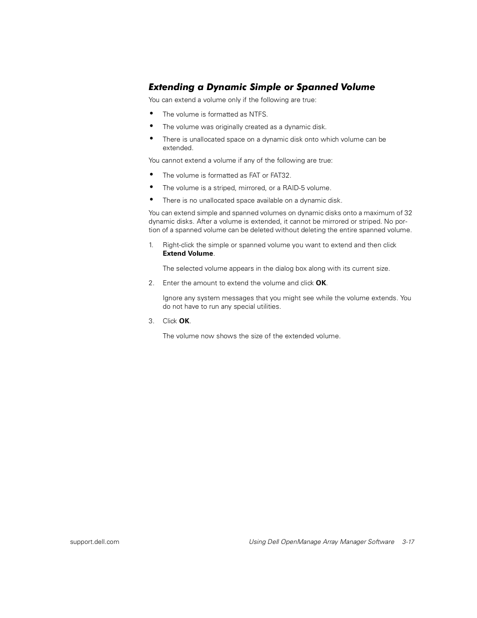 Extending a dynamic simple or spanned volume | Dell PowerVault 735N (Rackmount NAS Appliance) User Manual | Page 39 / 92