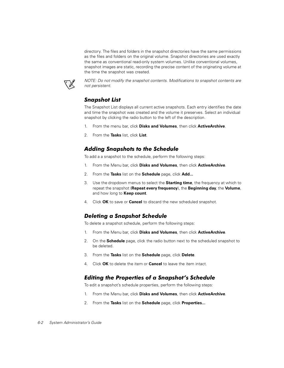 Snapshot list, Adding snapshots to the schedule, Deleting a snapshot schedule | Editing the properties of a snapshot’s schedule | Dell PowerVault 735N (Rackmount NAS Appliance) User Manual | Page 56 / 92