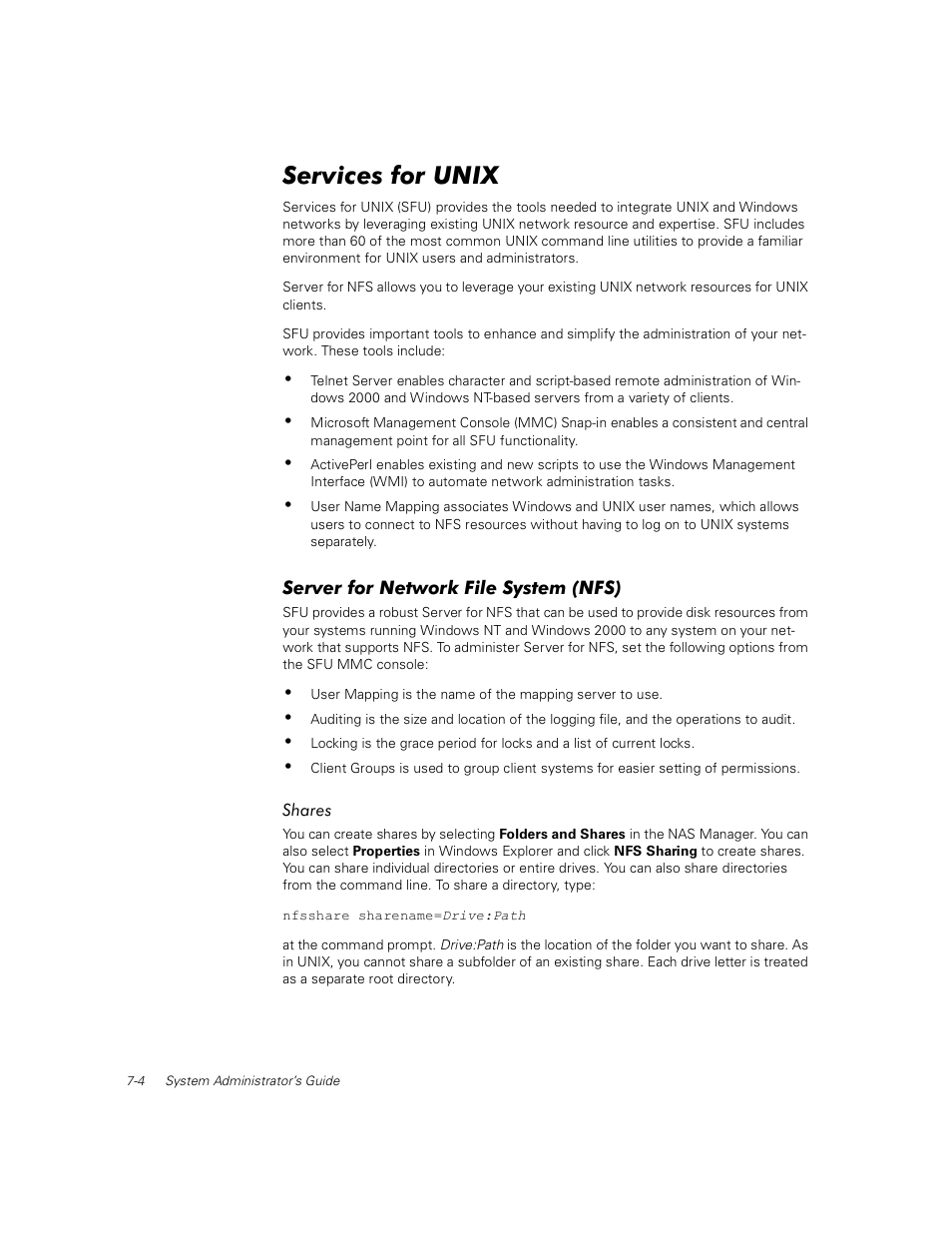 Services for unix, Server for network file system (nfs), Shares | Dell PowerVault 735N (Rackmount NAS Appliance) User Manual | Page 64 / 92