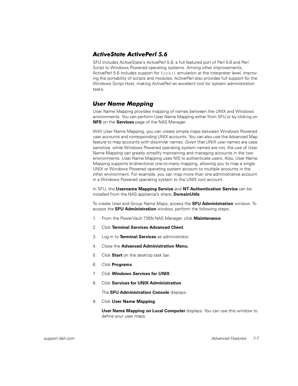 Activestate activeperl 5.6, User name mapping | Dell PowerVault 735N (Rackmount NAS Appliance) User Manual | Page 67 / 92