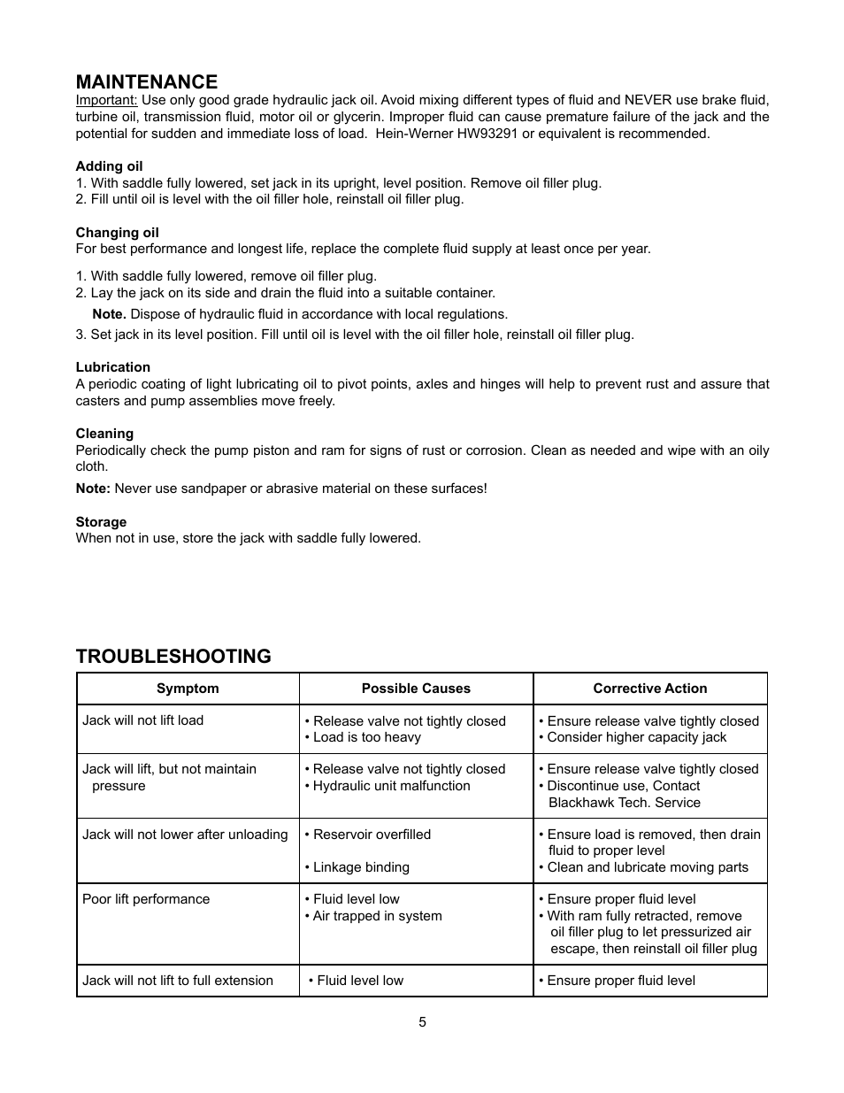 Troubleshooting maintenance | BLACKHAWK! BH7000 User Manual | Page 5 / 8