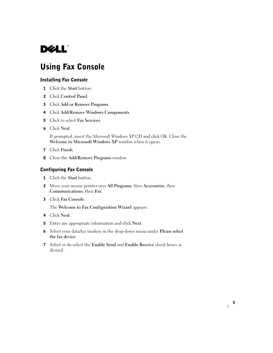 Using fax console | Dell A920 All In One Personal Printer User Manual | Page 5 / 8