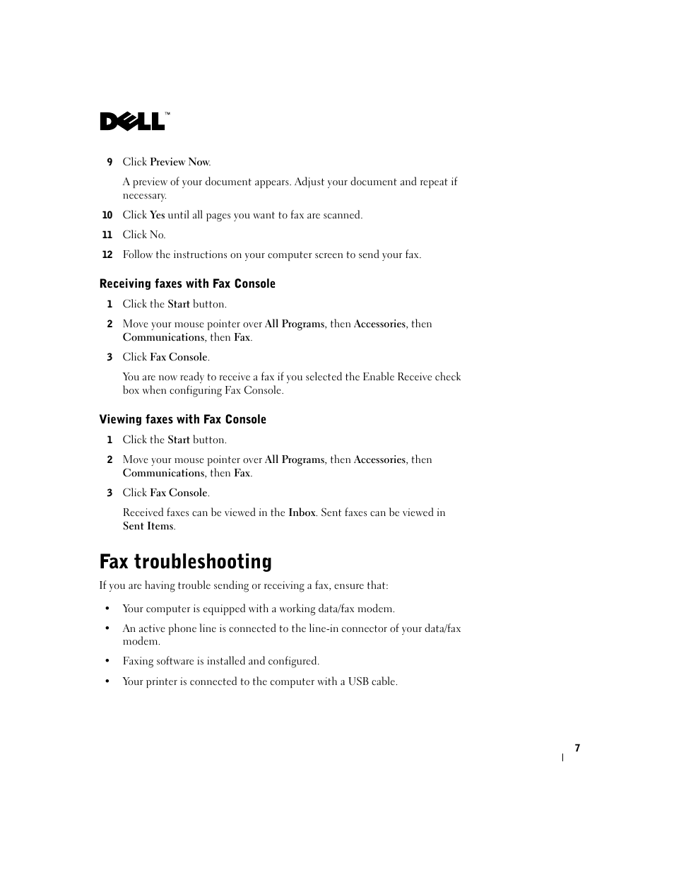 Fax troubleshooting | Dell A920 All In One Personal Printer User Manual | Page 7 / 8