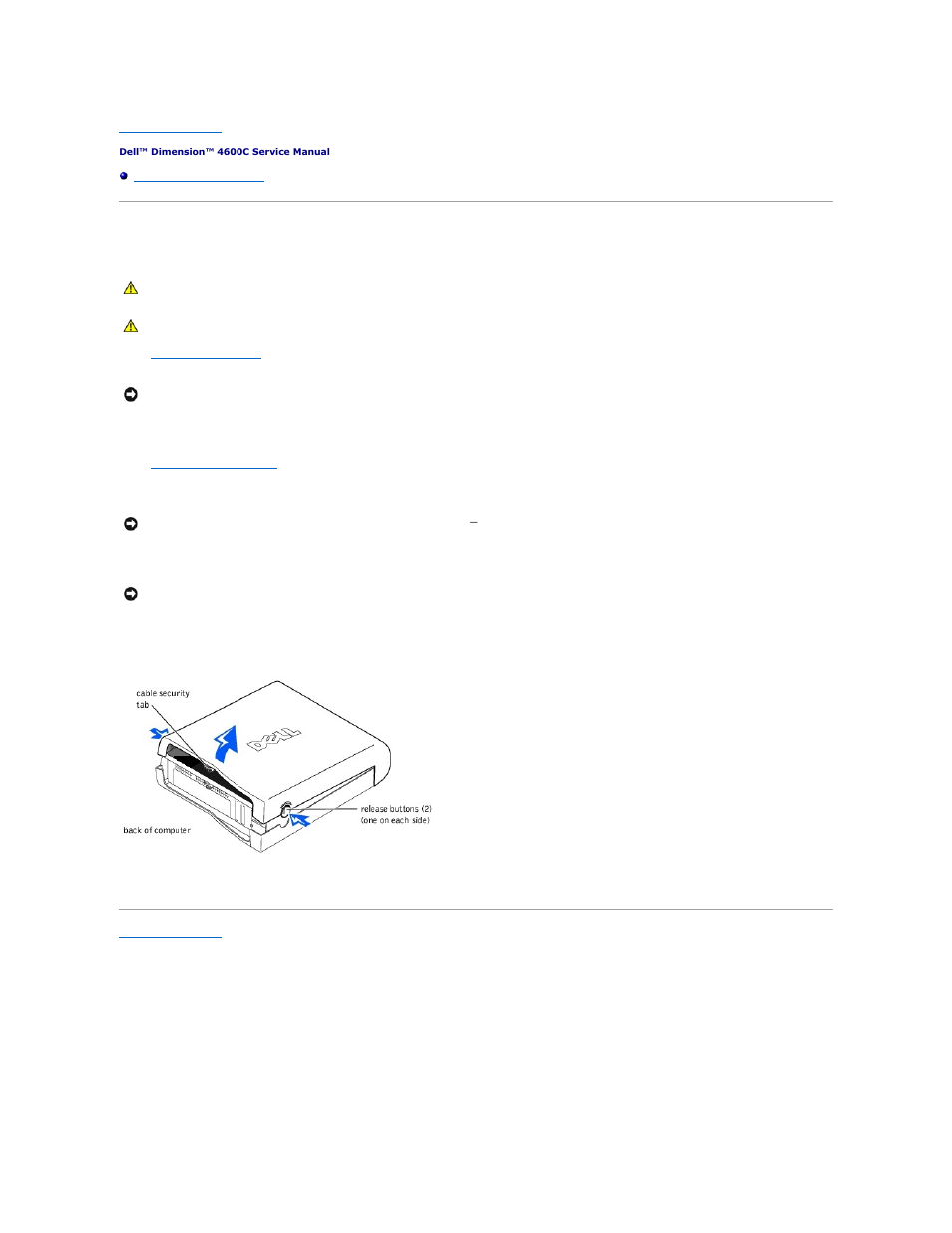 Opening the computer cover | Dell Dimension 4600C User Manual | Page 11 / 56