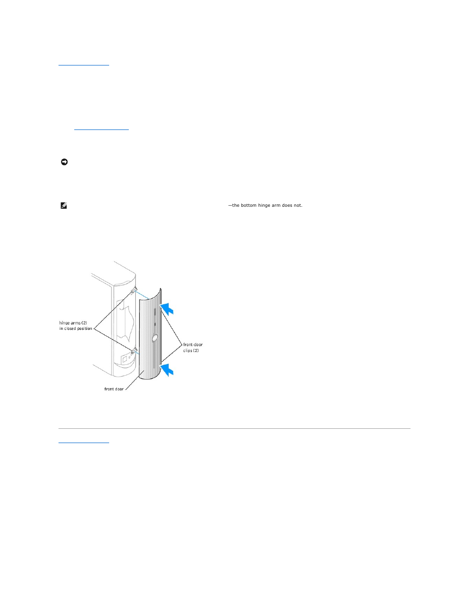 Reattaching the front door | Dell Dimension 4600C User Manual | Page 22 / 56