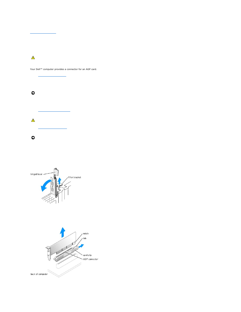 Agp card, Removing an agp card | Dell Dimension 4600C User Manual | Page 23 / 56