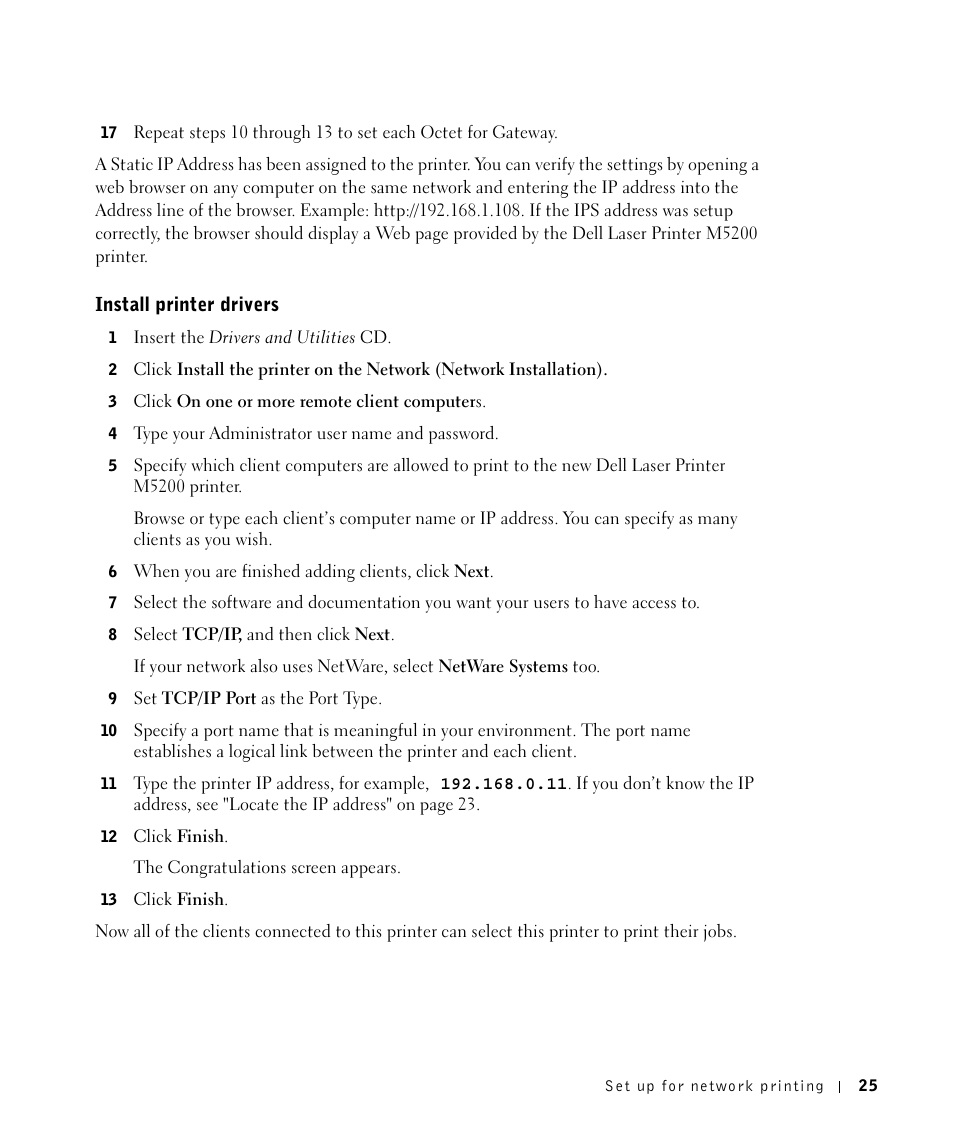 Install printer drivers | Dell M5200 Medium Workgroup Mono Laser Printer User Manual | Page 25 / 100