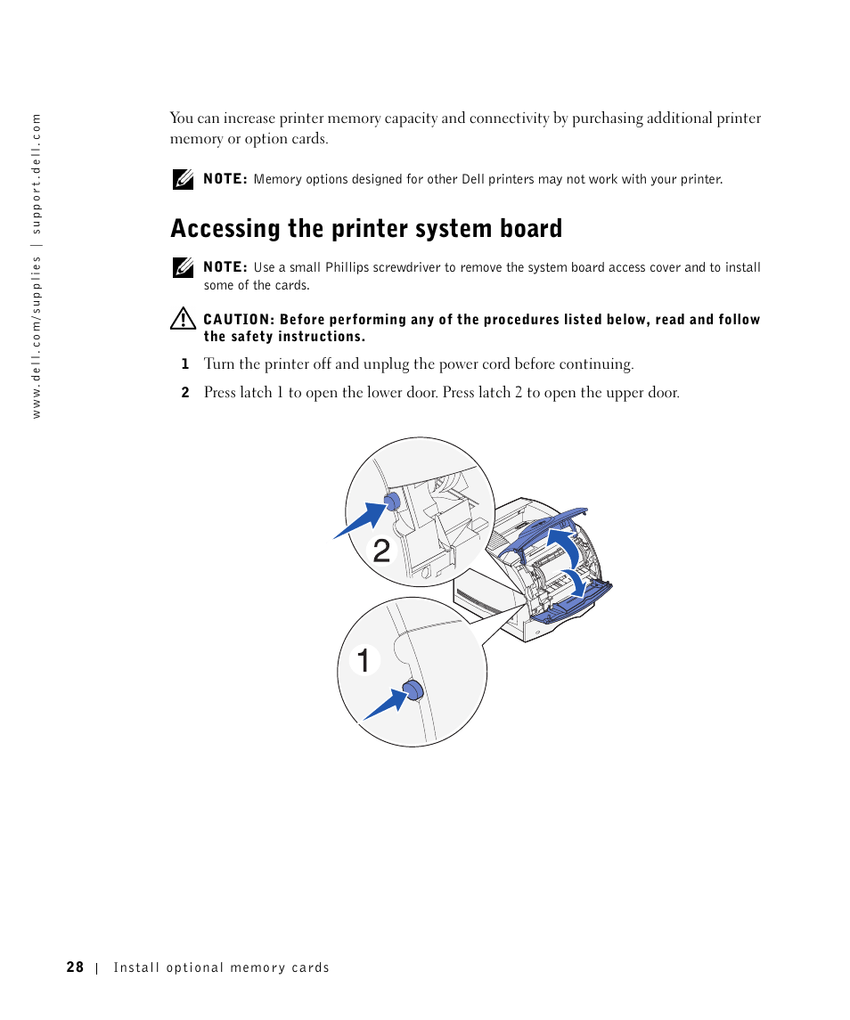 Accessing the printer system board | Dell M5200 Medium Workgroup Mono Laser Printer User Manual | Page 28 / 100