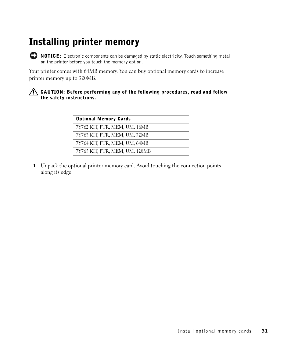 Installing printermemory, Installing printer memory | Dell M5200 Medium Workgroup Mono Laser Printer User Manual | Page 31 / 100