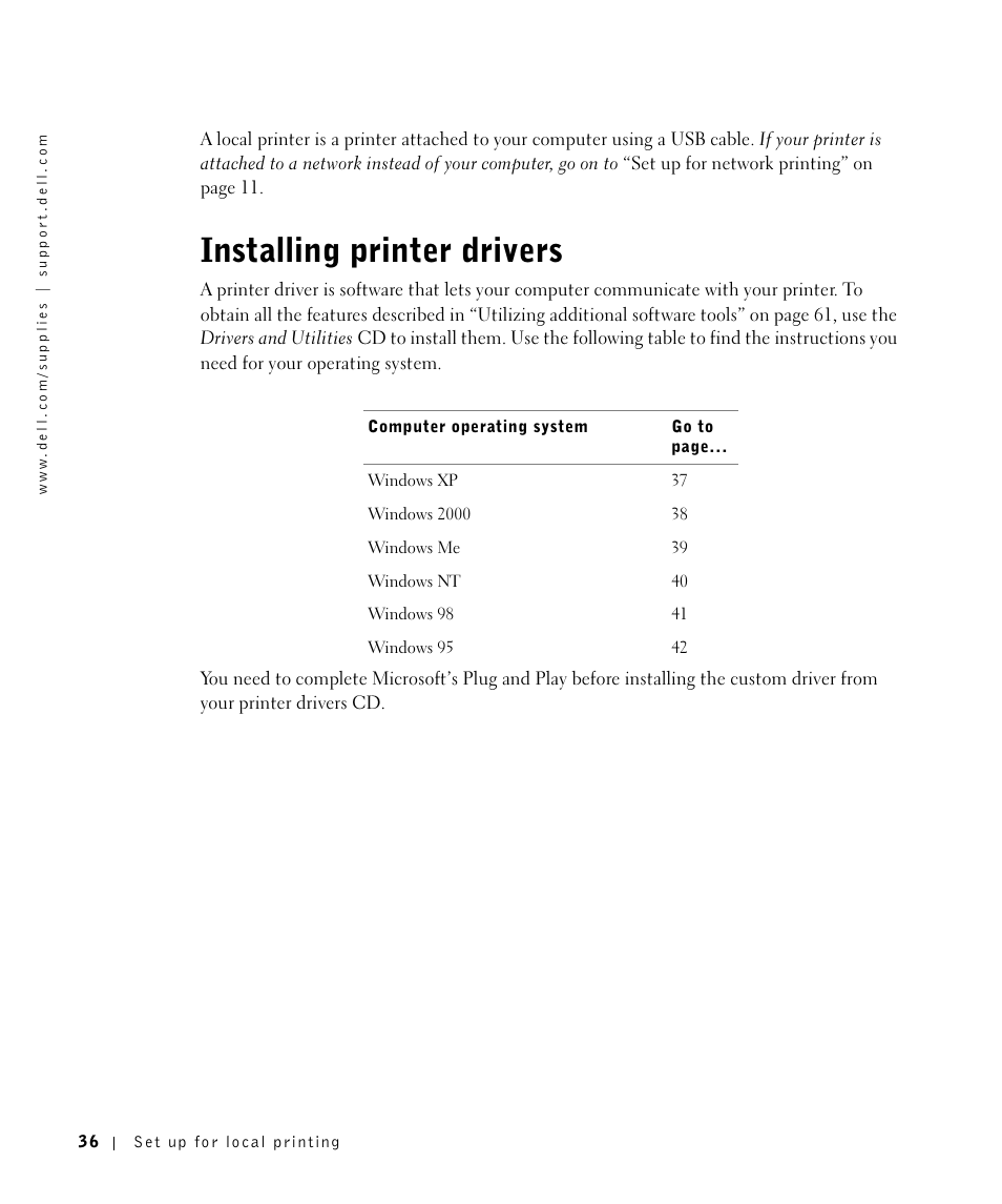 Installing printer drivers | Dell M5200 Medium Workgroup Mono Laser Printer User Manual | Page 36 / 100