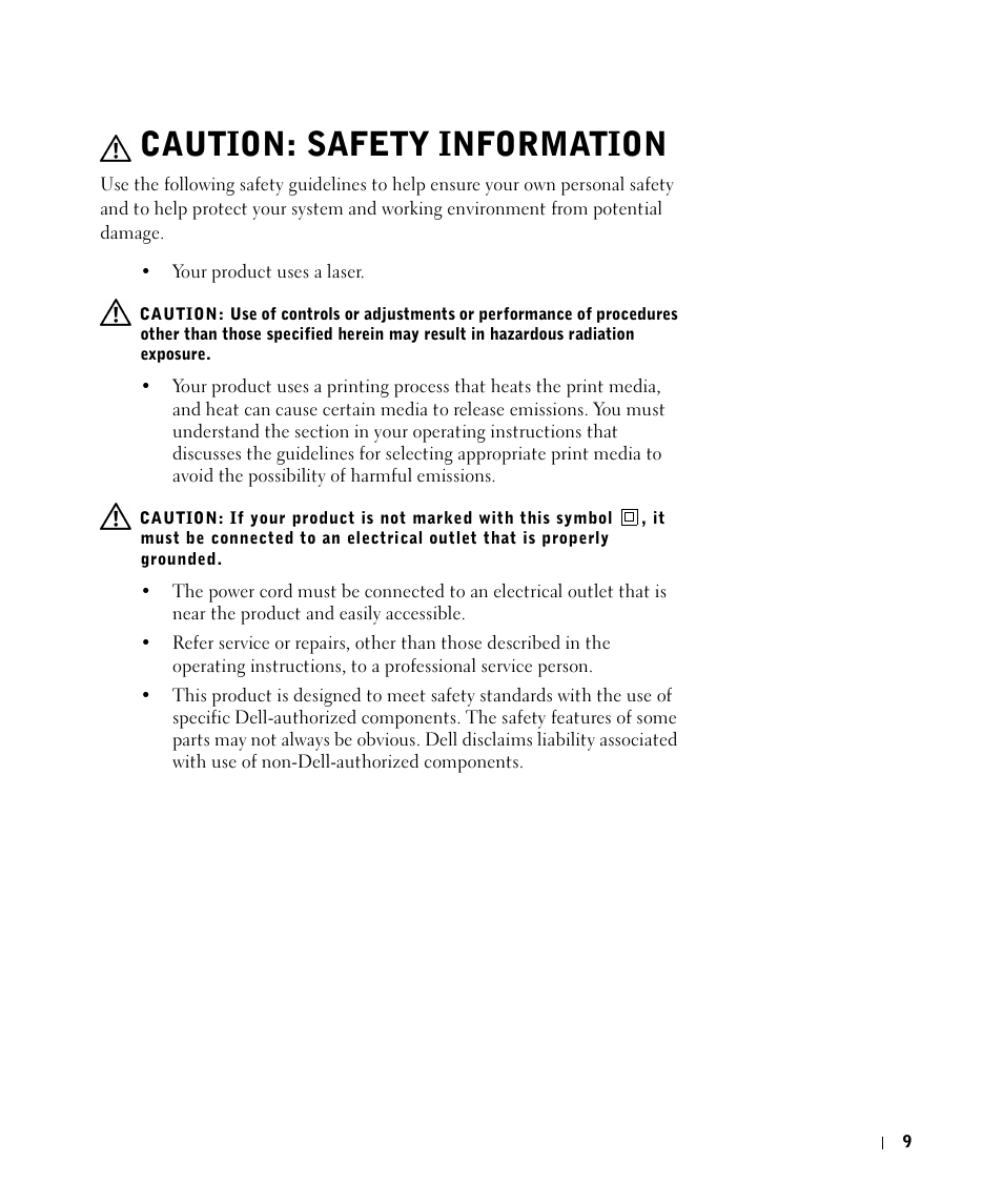 Caution: safety information | Dell M5200 Medium Workgroup Mono Laser Printer User Manual | Page 9 / 100