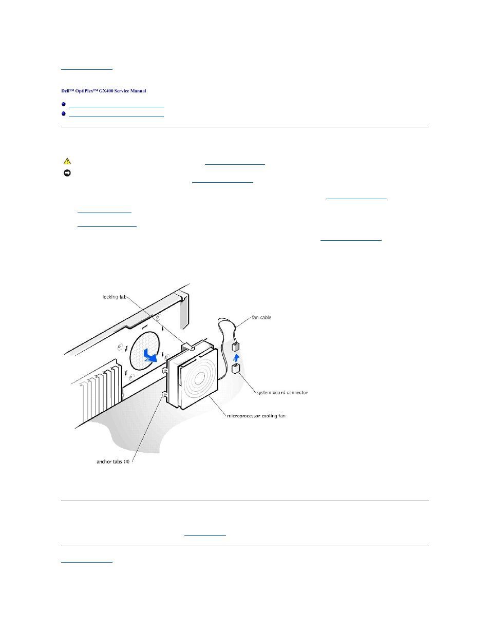 Microprocessor cooling fan | Dell OptiPlex GX400 User Manual | Page 35 / 47