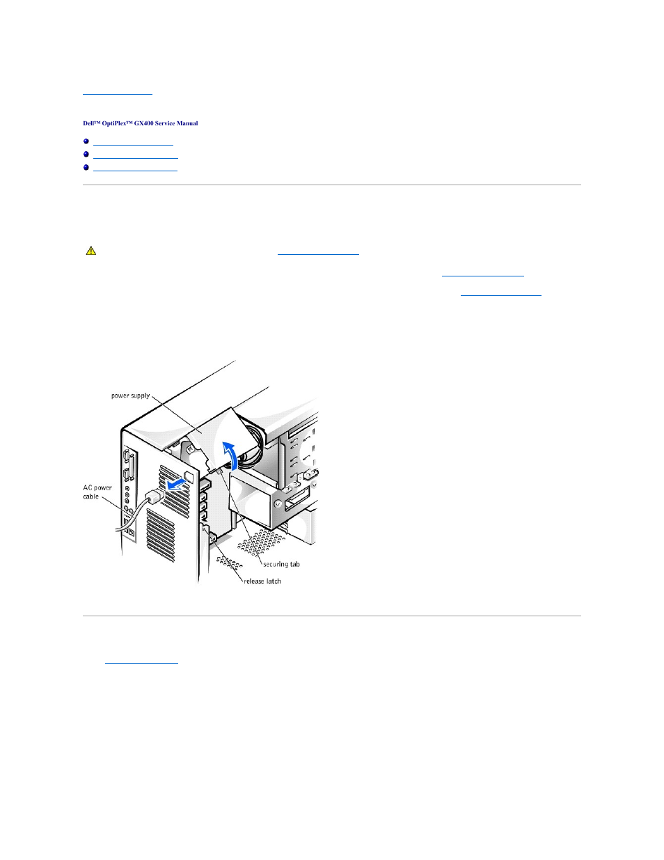 Power supply | Dell OptiPlex GX400 User Manual | Page 38 / 47