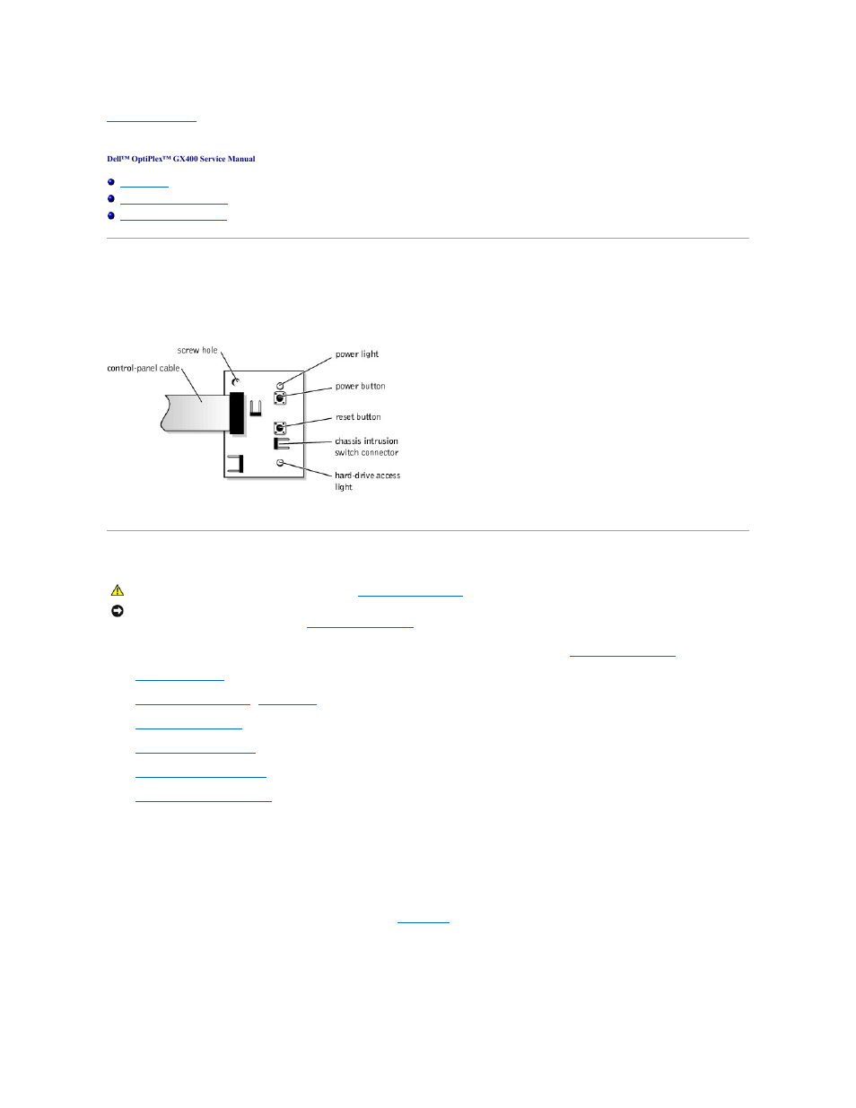 Control panel | Dell OptiPlex GX400 User Manual | Page 7 / 47