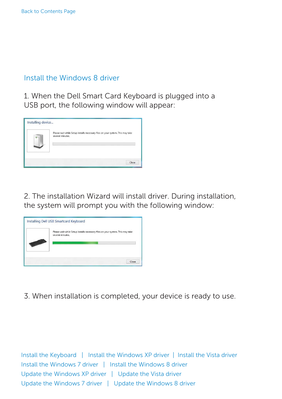 Install the windows 8 driver | Dell Smartcard Keyboard KB813 User Manual | Page 11 / 46