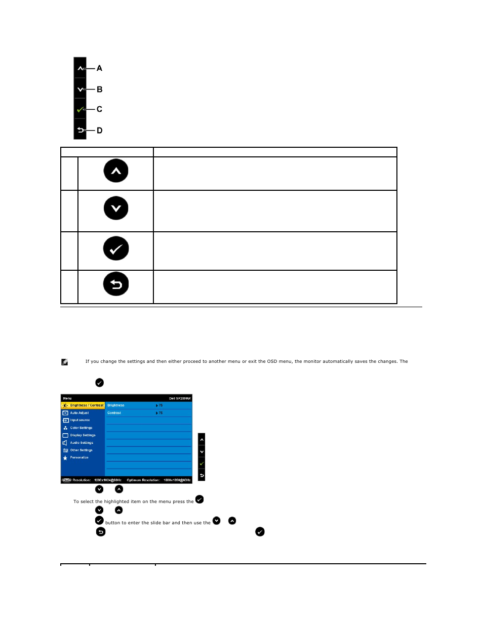 Using the on-screen display (osd) menu, Using the osd menu, Accessing the menu system | Dell SP2009WFP Monitor User Manual | Page 15 / 34